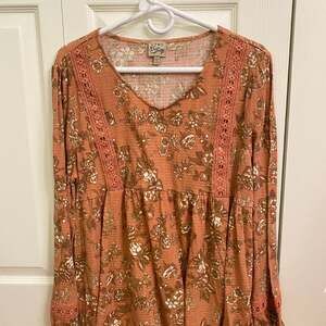 Como Vintage Women L Gold Floral Boho Relaxed Back Long